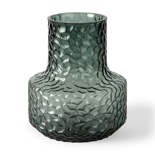 7" Green Faceted Glass Table Vase