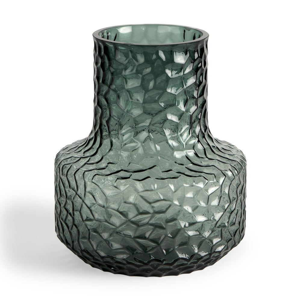 7" Green Faceted Glass Table Vase