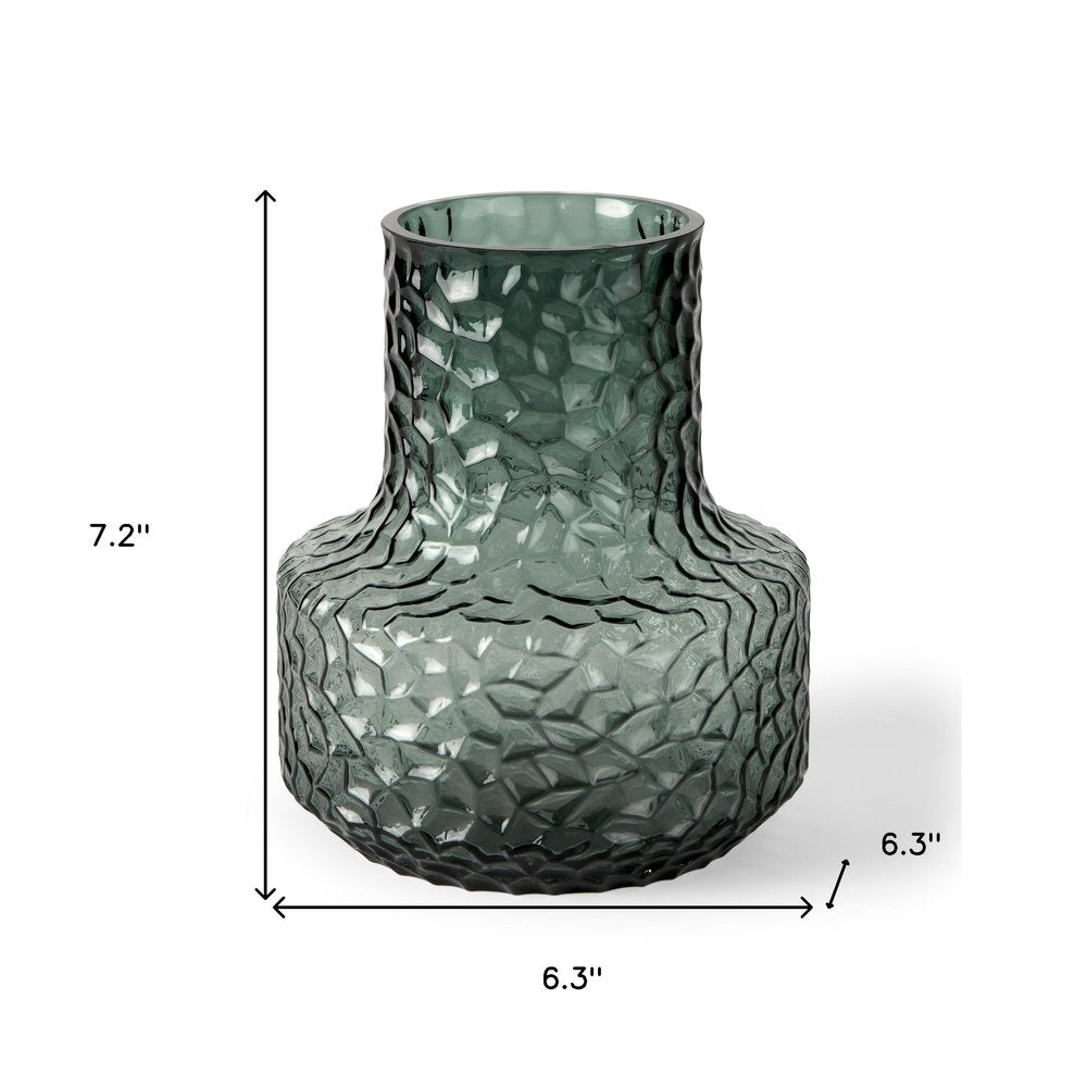 7" Green Faceted Glass Table Vase
