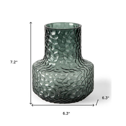7" Green Faceted Glass Table Vase