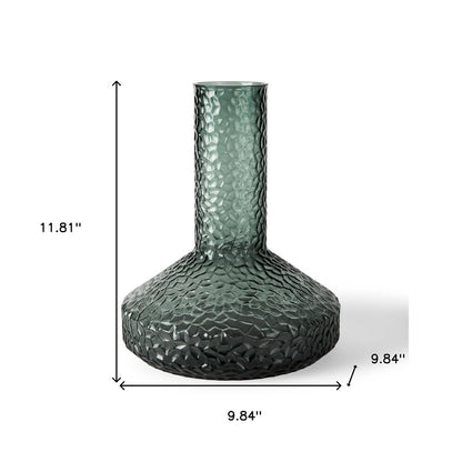 12" Green Faceted Glass Table Vase