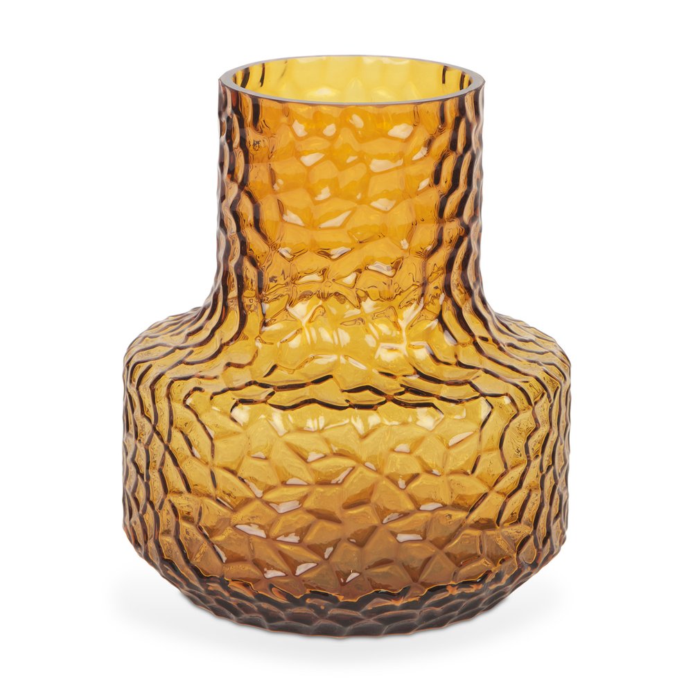7" Amber Glass Faceted Table Vase