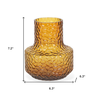 7" Amber Glass Faceted Table Vase