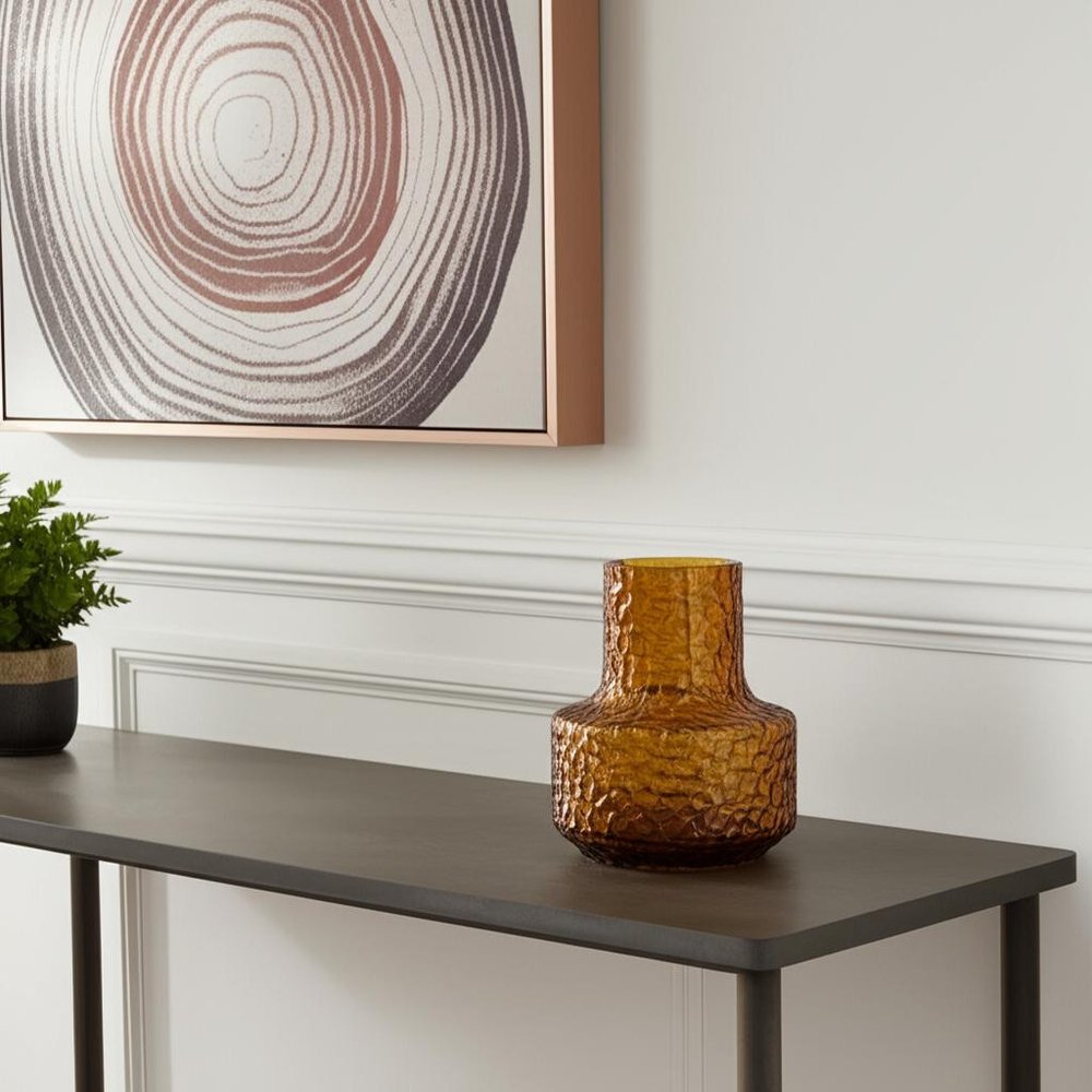 7" Amber Glass Faceted Table Vase