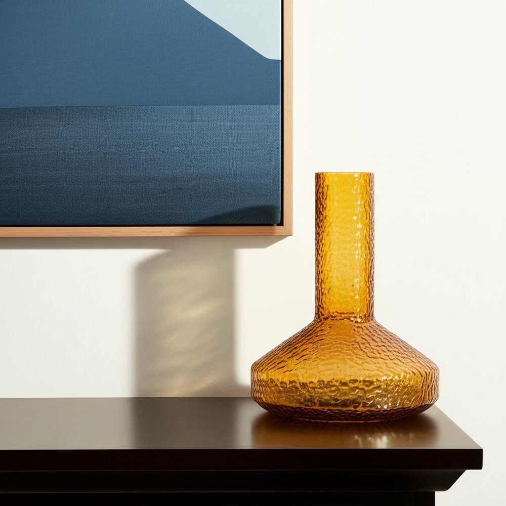 12 in. Amber glass faceted table vase