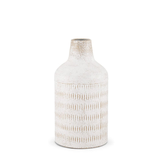 11" Off White And Natural Geometric Metal Cylinder Table Vase