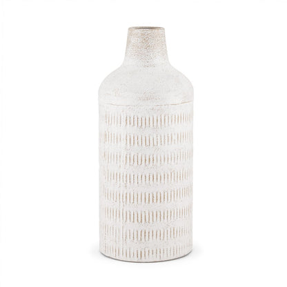 14" Off White And Natural Geometric Metal Cylinder Table Vase