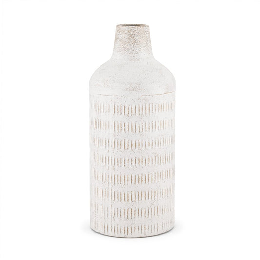 14" Off White And Natural Geometric Metal Cylinder Table Vase