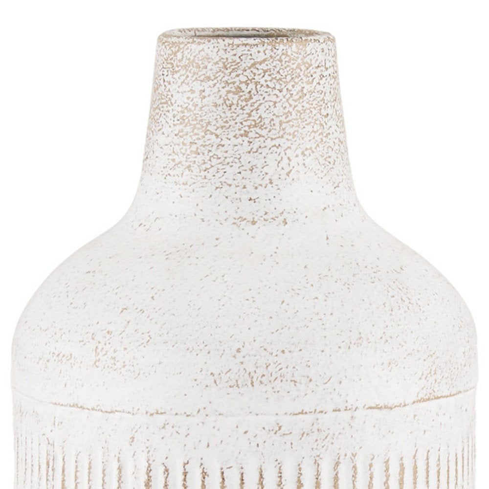 14" Off White And Natural Geometric Metal Cylinder Table Vase