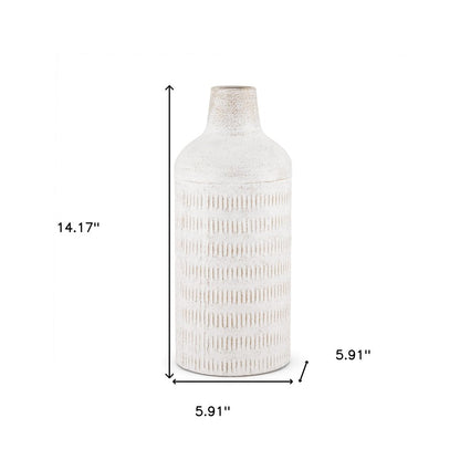 14" Off White And Natural Geometric Metal Cylinder Table Vase