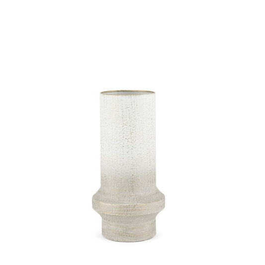 13" Off White And Gold Metal Cylinder Table Vase