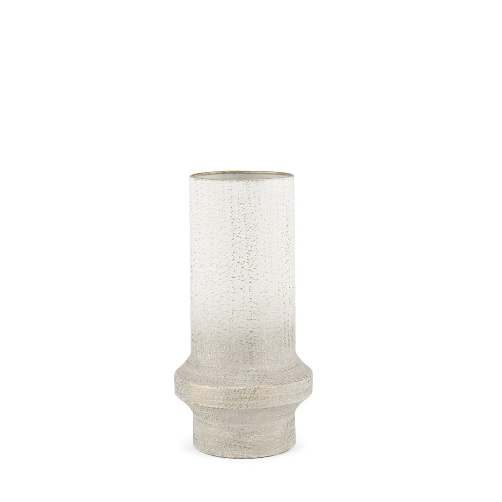 13" Off White And Gold Metal Cylinder Table Vase