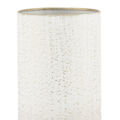 13" Off White And Gold Metal Cylinder Table Vase