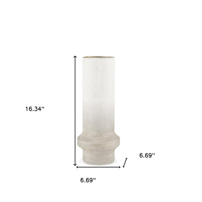 16" Off White And Gold Metal Cylinder Table Vase