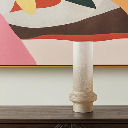 16" Off White And Gold Metal Cylinder Table Vase