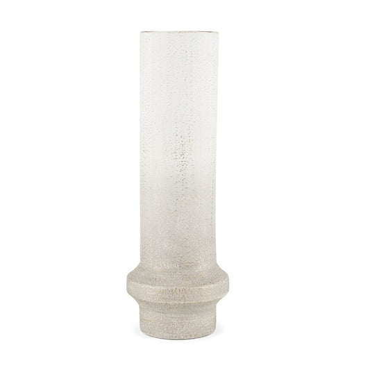 19" Off White And Gold Metal Cylinder Table Vase