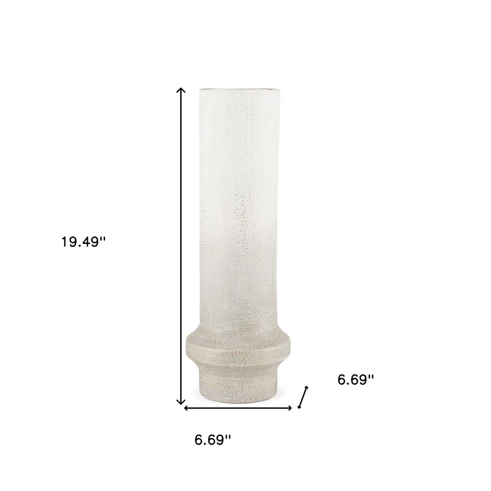 19" Off White And Gold Metal Cylinder Table Vase