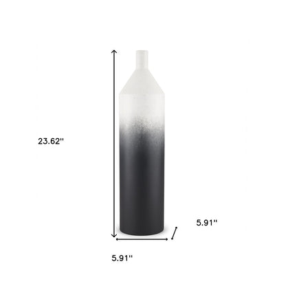 24" Black And White Ombre Metal Table Vase