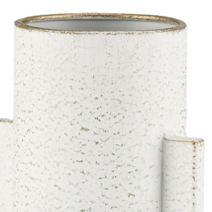 13" Off White And Gold Metal Table Vase