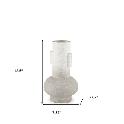 13" Off White And Gold Metal Table Vase