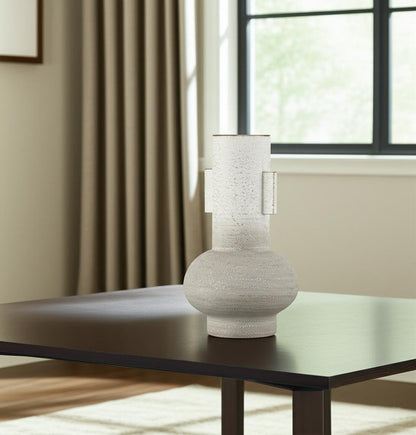 13" Off White And Gold Metal Table Vase