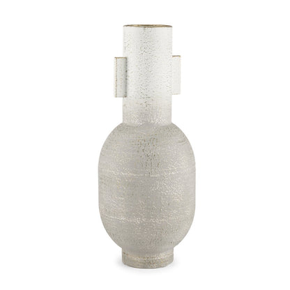 16" Off White And Gold Metal Table Vase