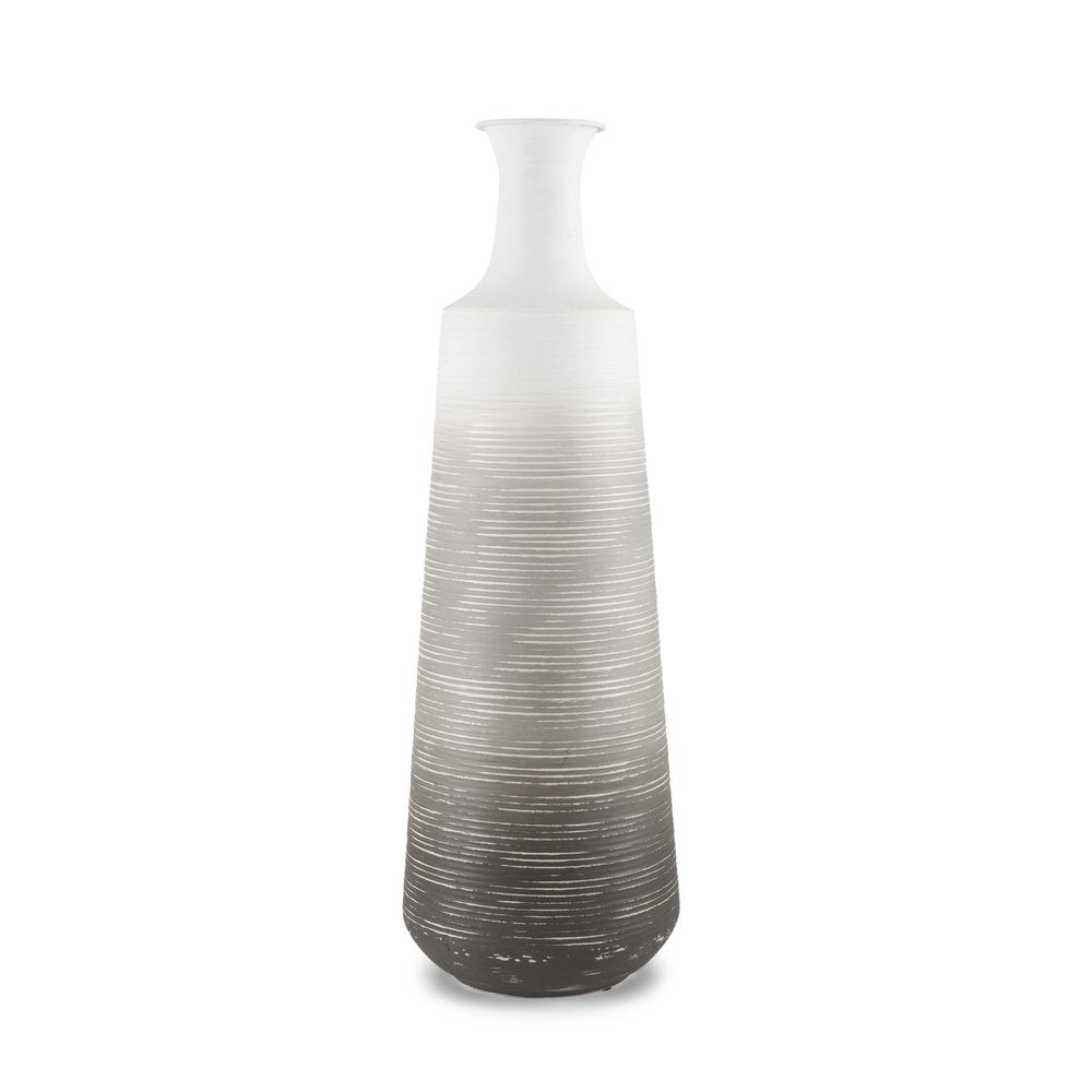 24" Gray And White Ombre Metal Table Vase