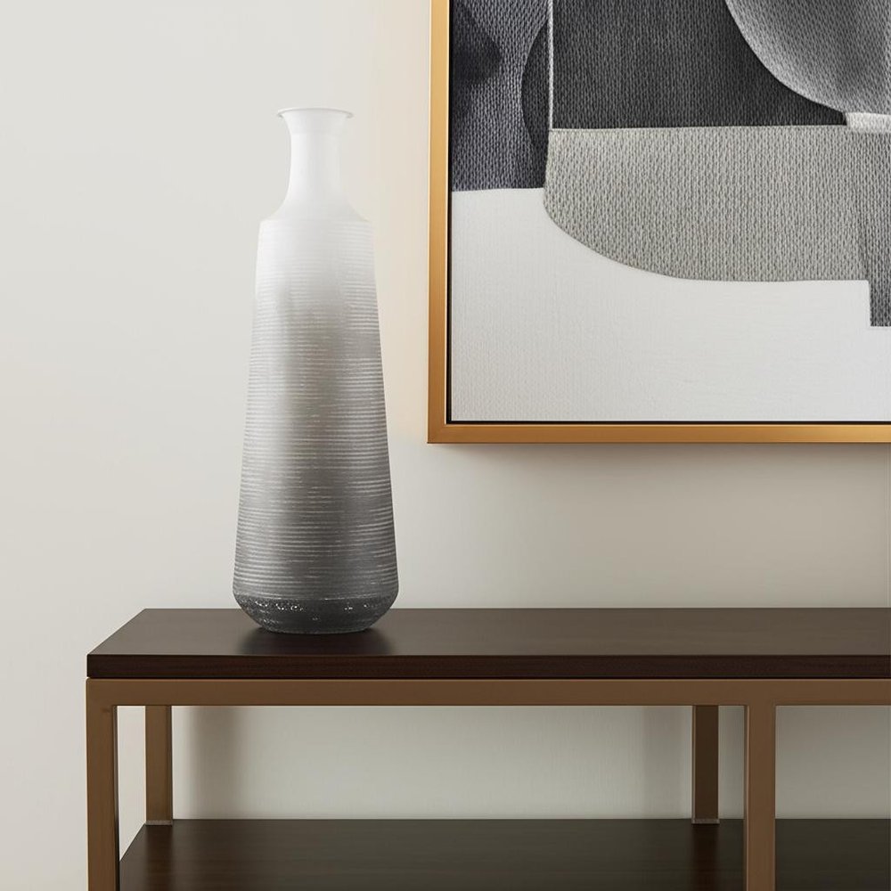 24" Gray And White Ombre Metal Table Vase