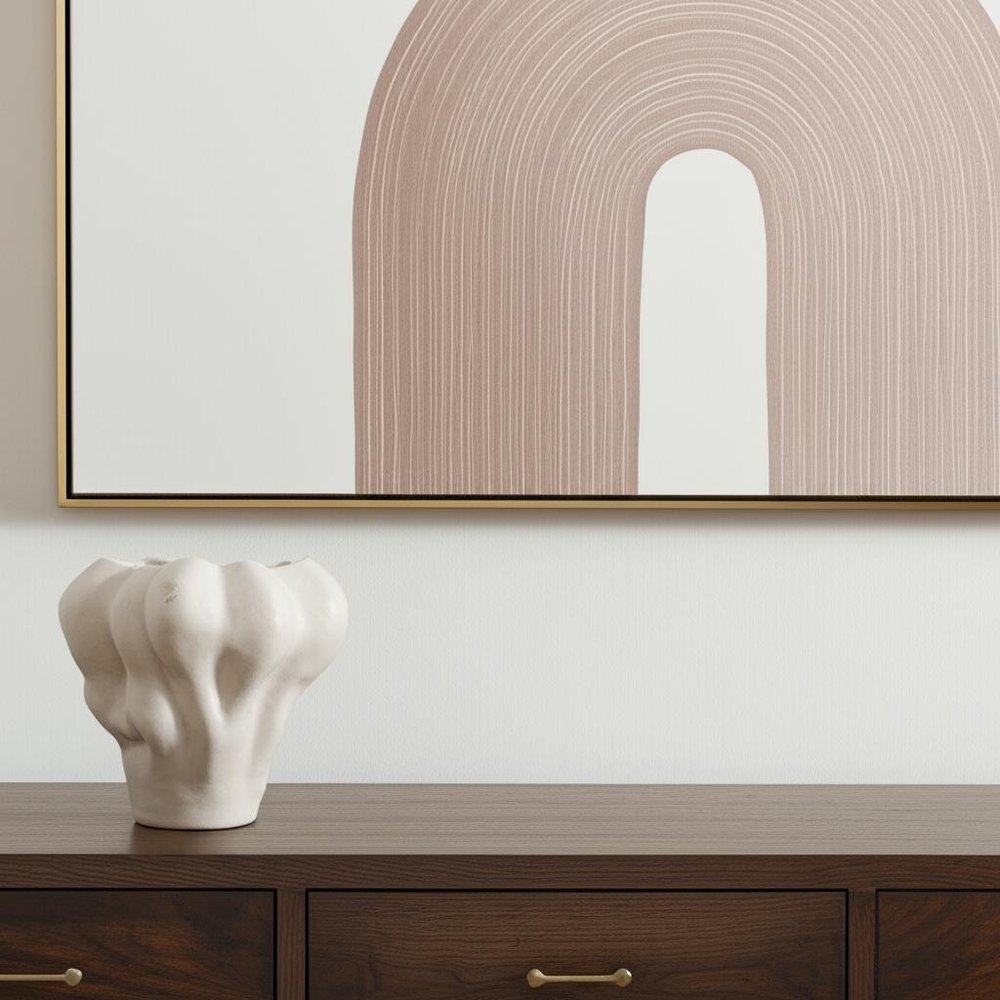 12" Cream Abstract Sculptural Ceramic Table Vase