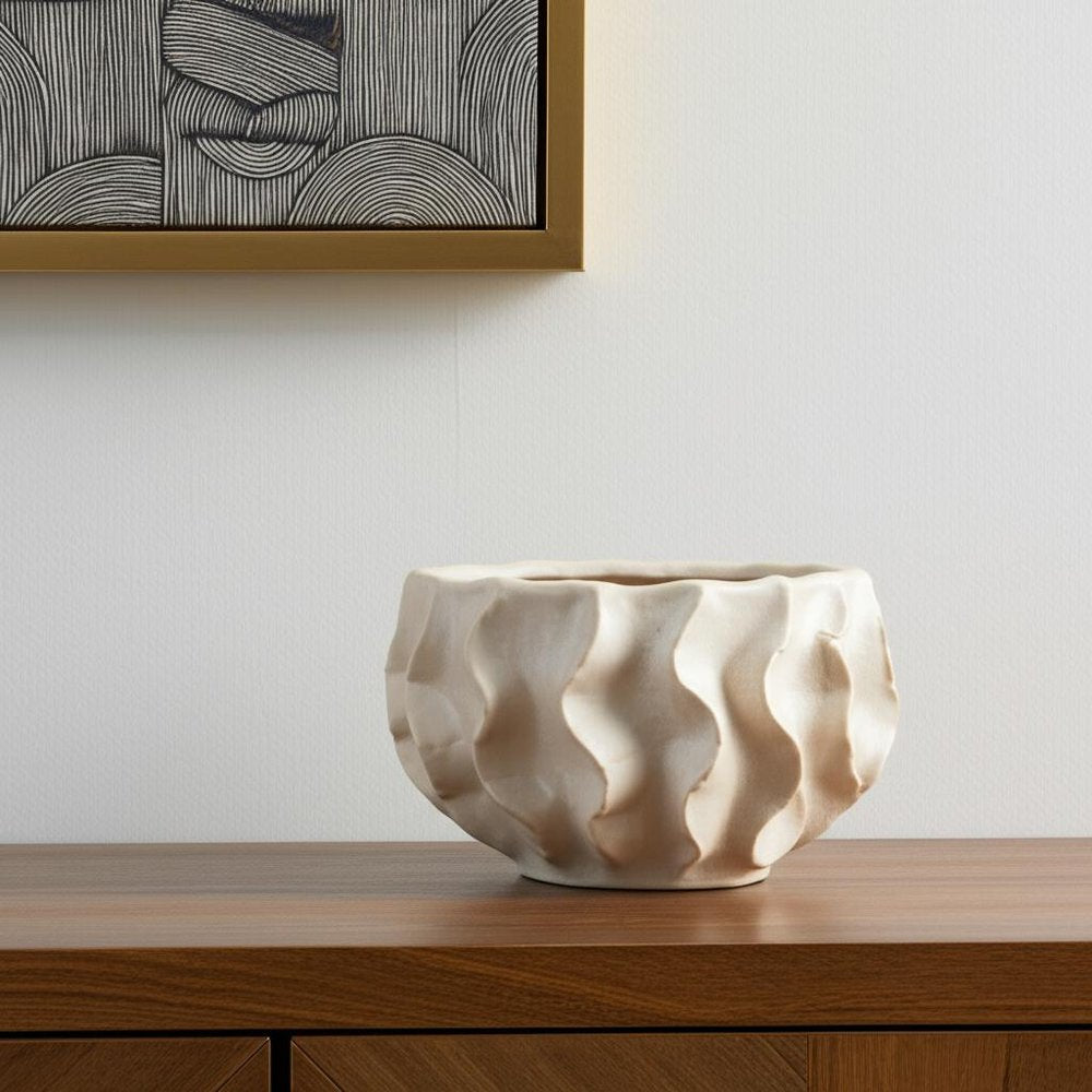 9" Cream Sculptural Ceramic Table Vase