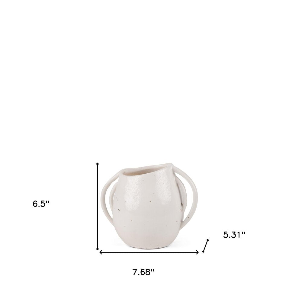 7" Cream Speckle Ceramic Amphora Table Vase
