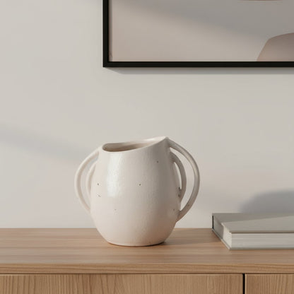 7" Cream Speckle Ceramic Amphora Table Vase