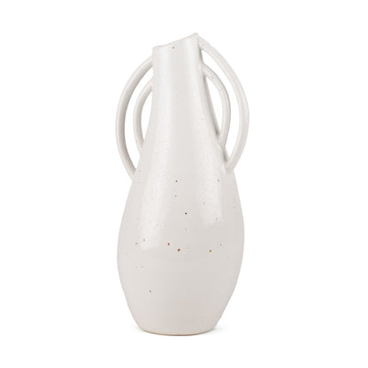 14" Off White Speckle Ceramic Amphora Table Vase