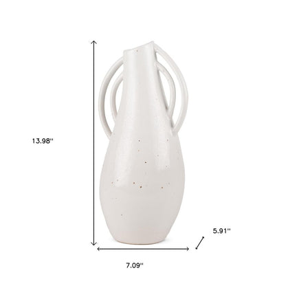 14" Off White Speckle Ceramic Amphora Table Vase