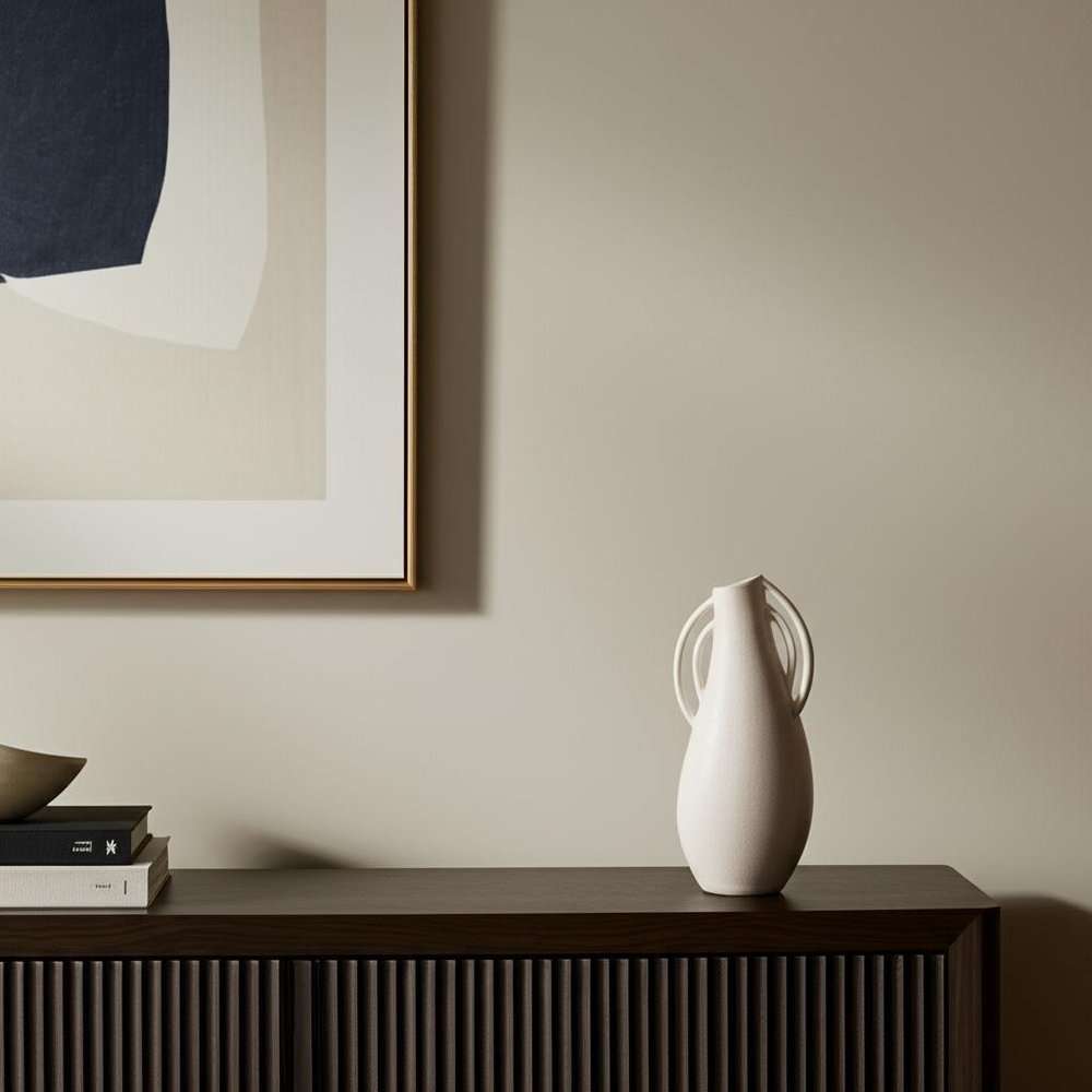 14" Off White Speckle Ceramic Amphora Table Vase