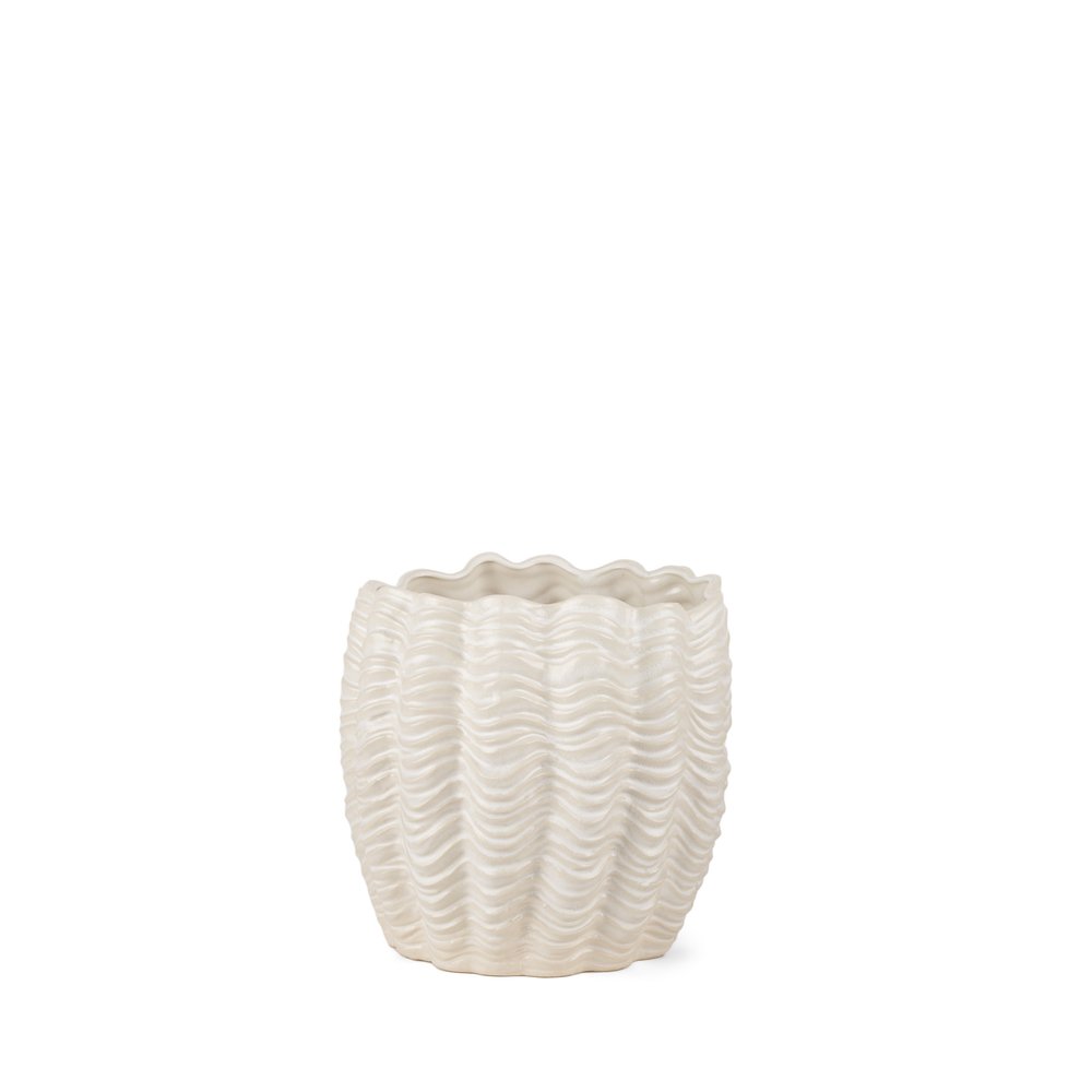 11" Cream Ceramic Sculptural Waves Table Vase