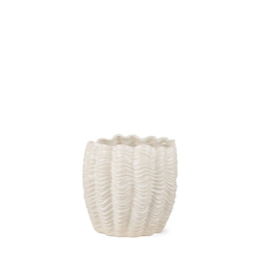 11" Cream Ceramic Sculptural Waves Table Vase