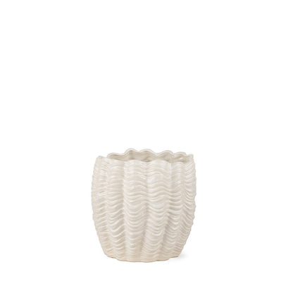 11" Cream Ceramic Sculptural Waves Table Vase