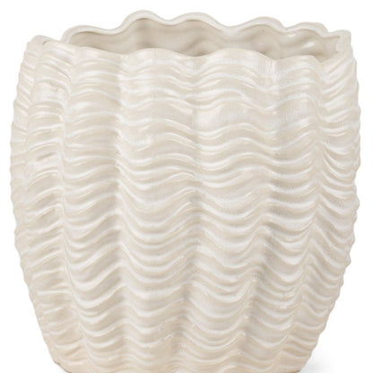 11" Cream Ceramic Sculptural Waves Table Vase