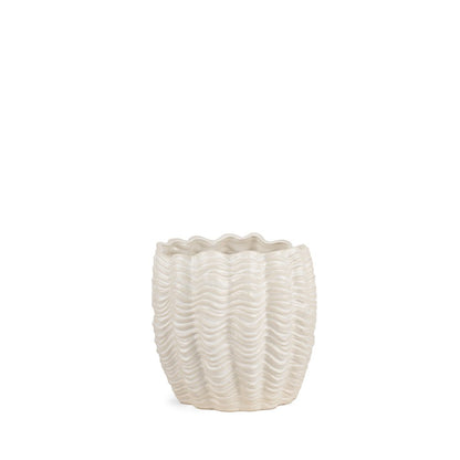 11" Cream Ceramic Sculptural Waves Table Vase