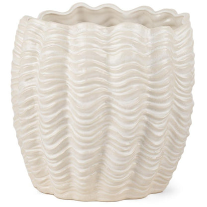 11" Cream Ceramic Sculptural Waves Table Vase