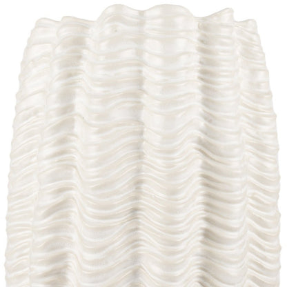 24" Cream Cylinder Ceramic Sculptural Waves Table Vase