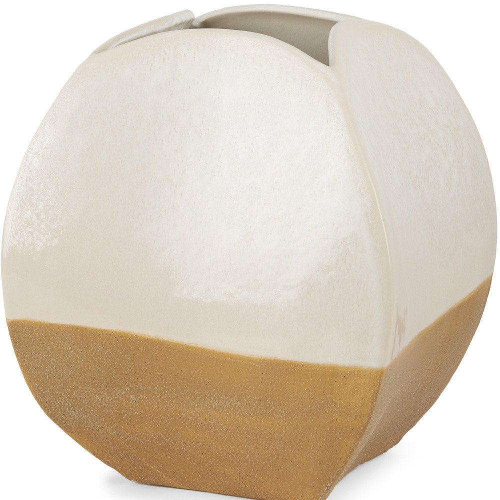 10" Beige And Cream Color Block Ceramic Table Vase