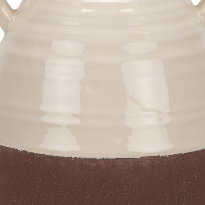 11" Brown And Cream Ceramic Amphora Table Vase
