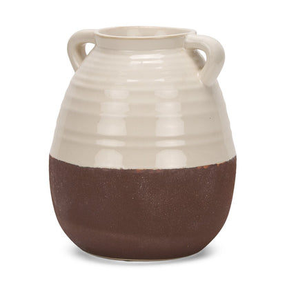 14" Brown And Cream Ceramic Amphora Table Vase