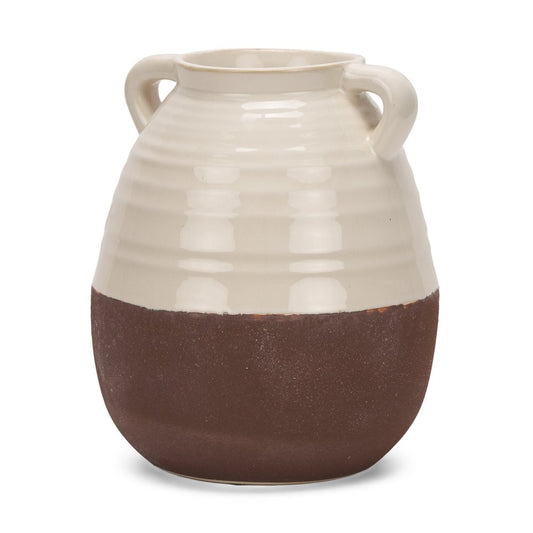 14" Brown And Cream Ceramic Amphora Table Vase