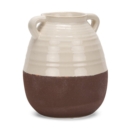 14" Brown And Cream Ceramic Amphora Table Vase
