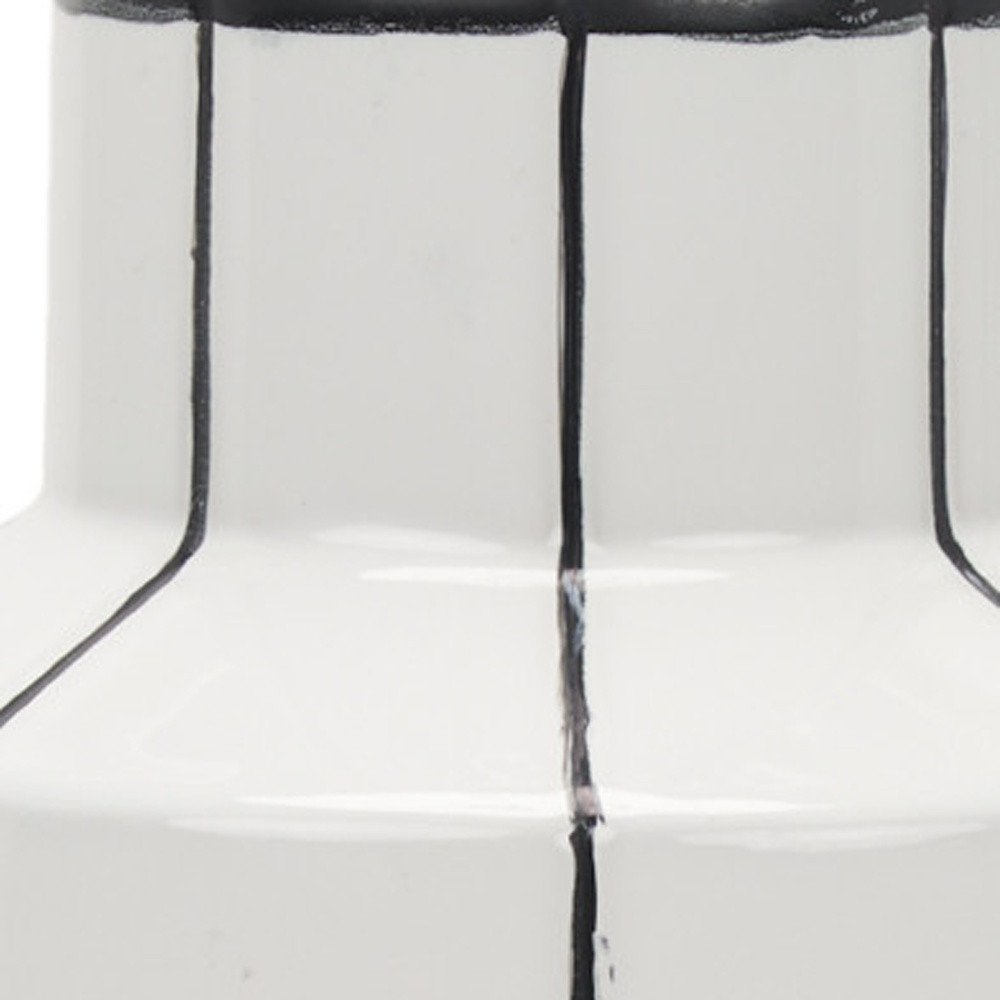 13" White And Black Striped Ceramic Cylinder Table Vase