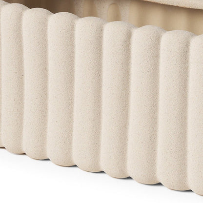 6" Beige Oval Ceramic Ribbed Texture Table Vase