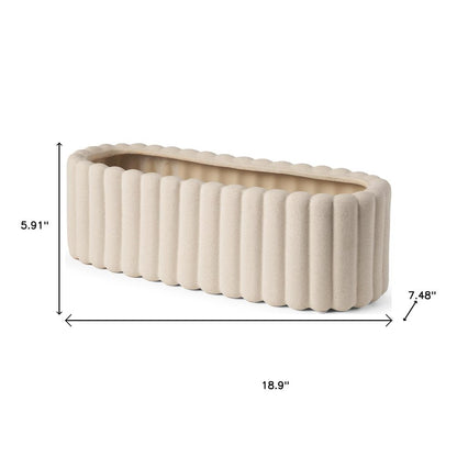6" Beige Oval Ceramic Ribbed Texture Table Vase